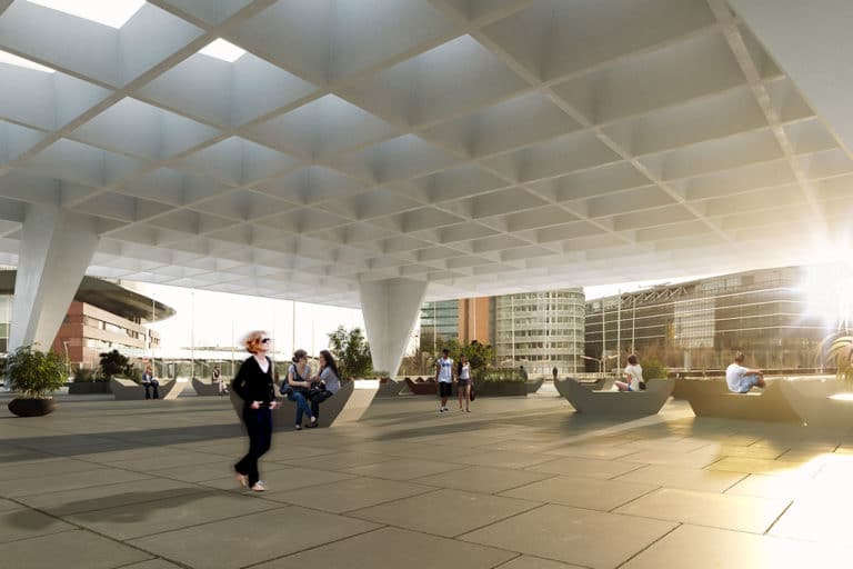 The enormous roof structure at Austria Center Vienna is ready