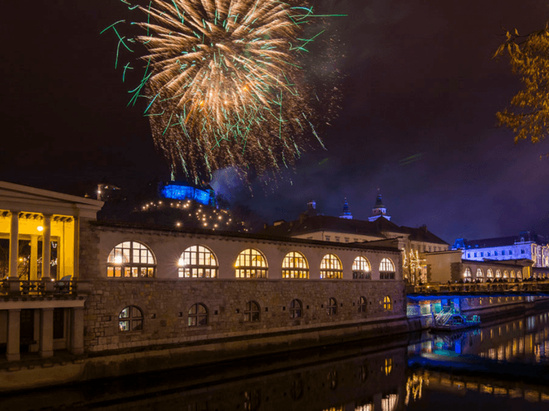 Four Ljubljana squares lit up by ecological fireworks