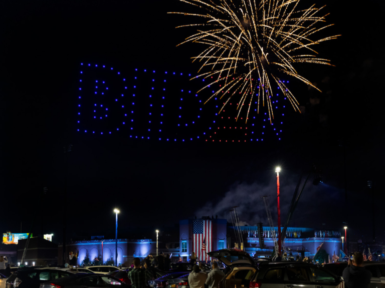 Biden campaign celebrates victory with drone light show