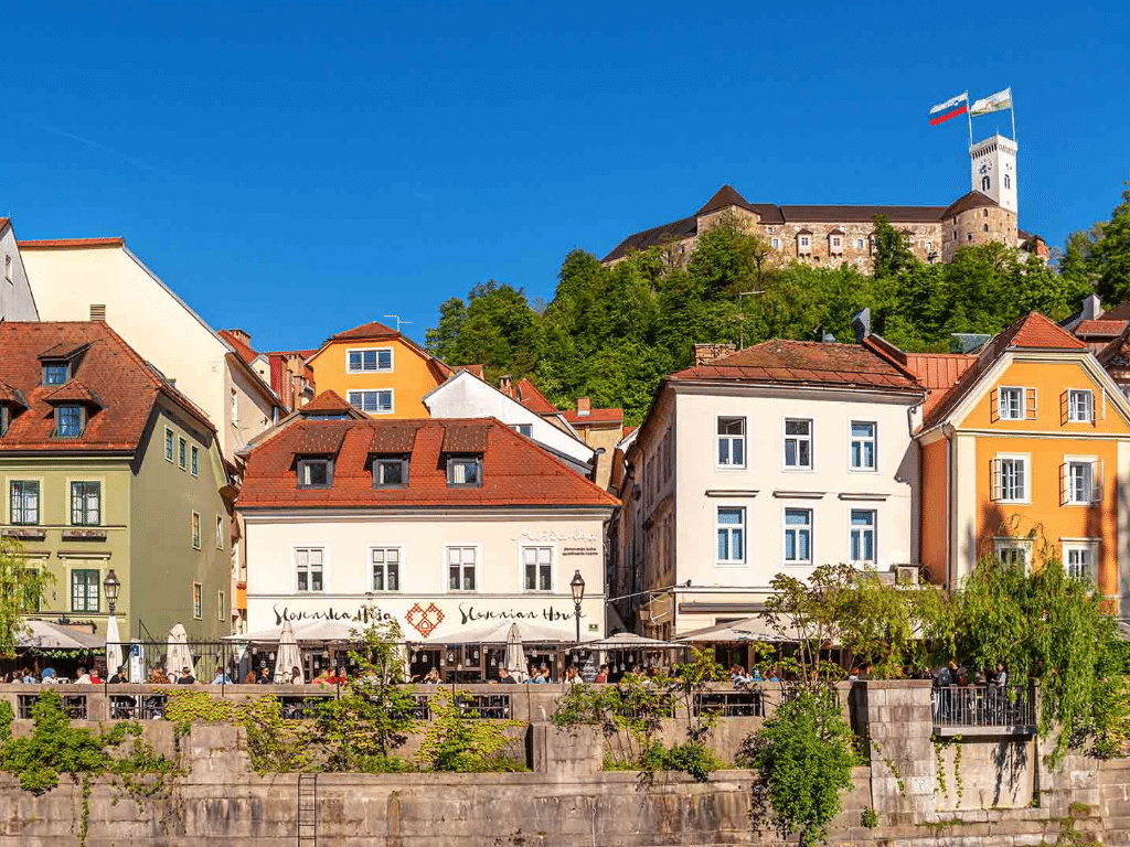 Ljubljana Castle and River Banks ljubljana castle river bank
