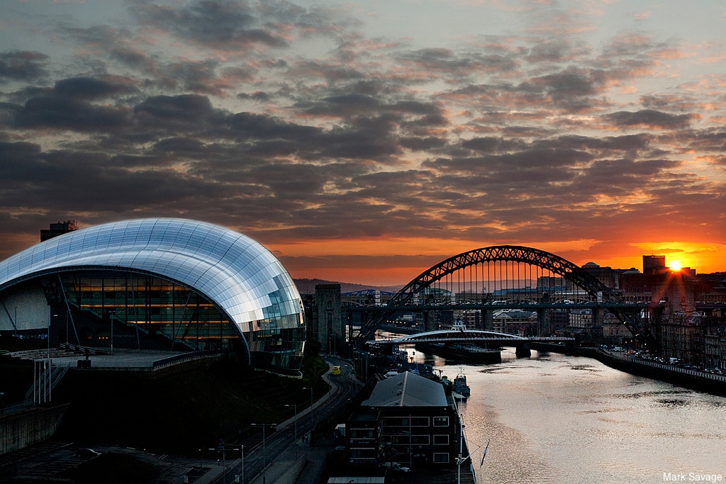 Newcastle_Sage-Gateshead-at-sunset_Credit-Mark-Savage new-castle-sunset-view-england-uk-bridge-panorama